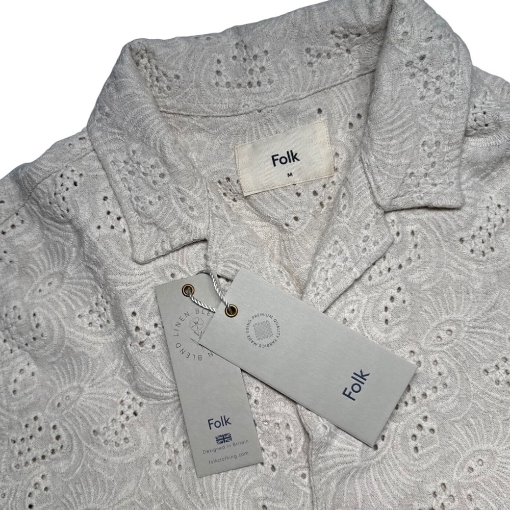 Folk Broad Shirt men medium
Natural Linen Blend Eyelet Embroidered coastal NWT